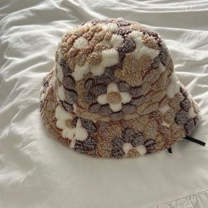 Fuzzy floral bucket hat